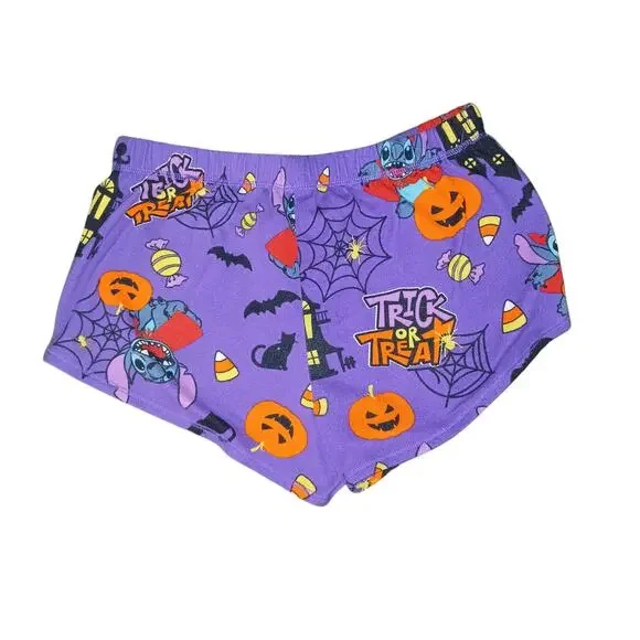 Disney Trick or Treat Purple Stitch PJ Shorts Halloween Pumpkin Cute Pajamas - Picture 2 of 5